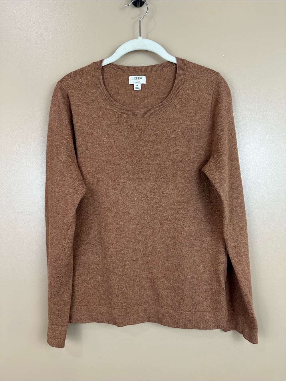 J Crew Teddie Sweater M Brown Merino Wool Cotton Blend Crewneck Fall Preppy Prep